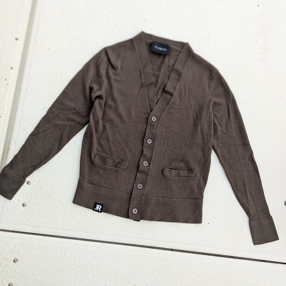 John Richmond | Wool Blend Military Olive Green Branded Cardigan Medium Flaw